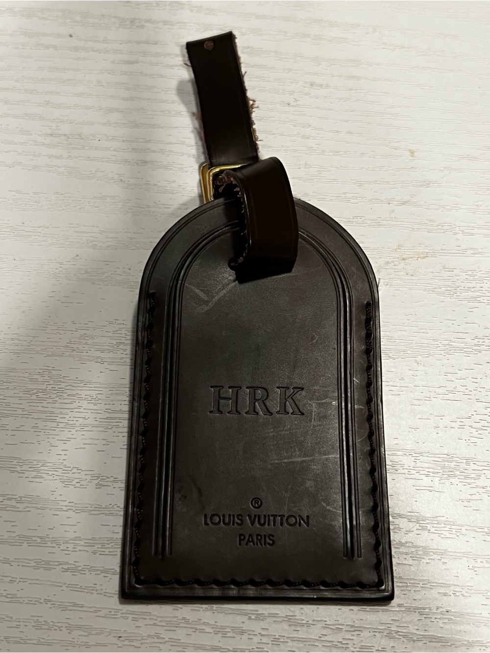 Louis Vuitton travel bag name tag with initials HRK